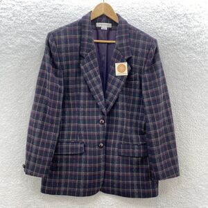 Vintage Jones New York Blazer Womens 12 Multicolor Plaid Wool Sport Coat USA